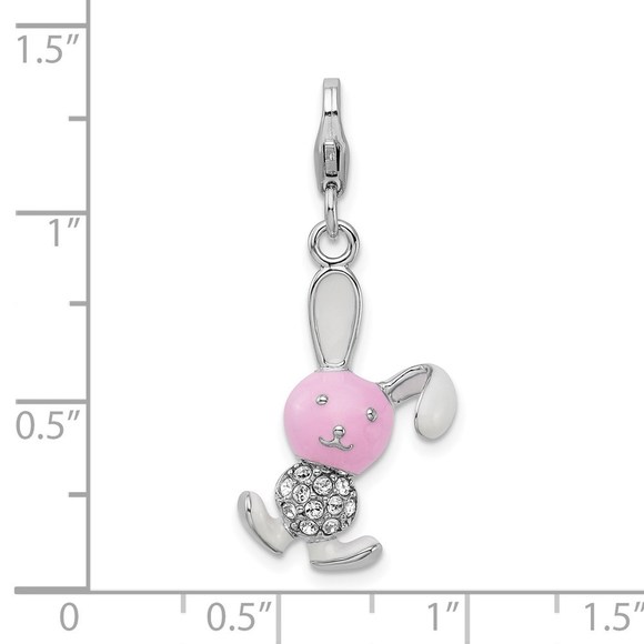 925 Sterling Silver Polished 3-D Enameled Bunny Bracelet Charm Lobster Clasp - Picture 5 of 5